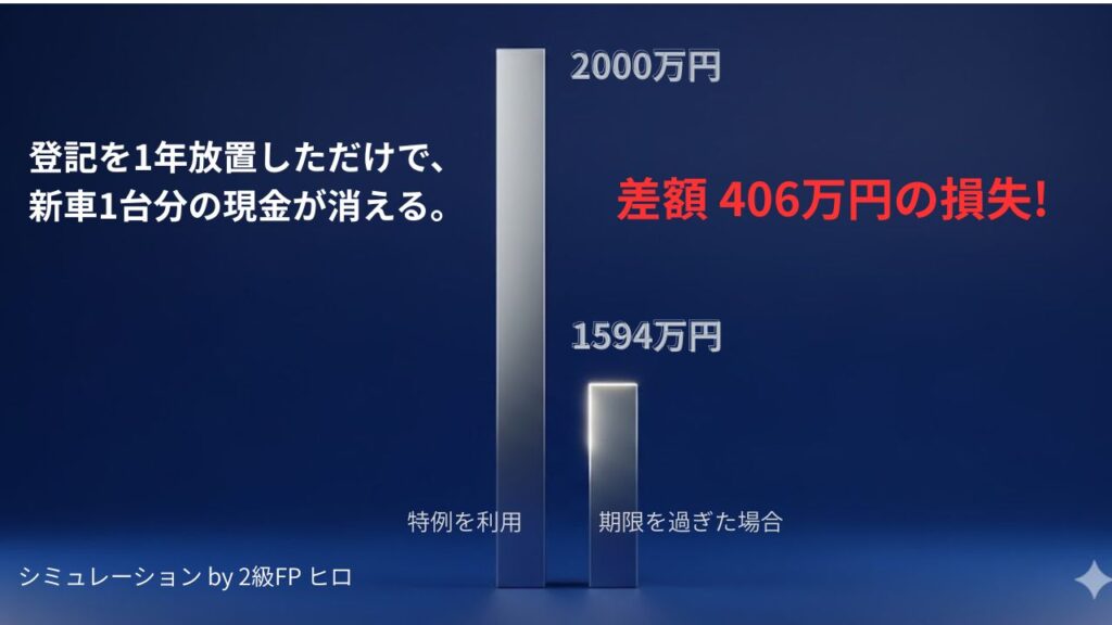 「空き家の譲渡所得の3000万円特別控除」が使えなかった場合のシミュレーションのイメージ図